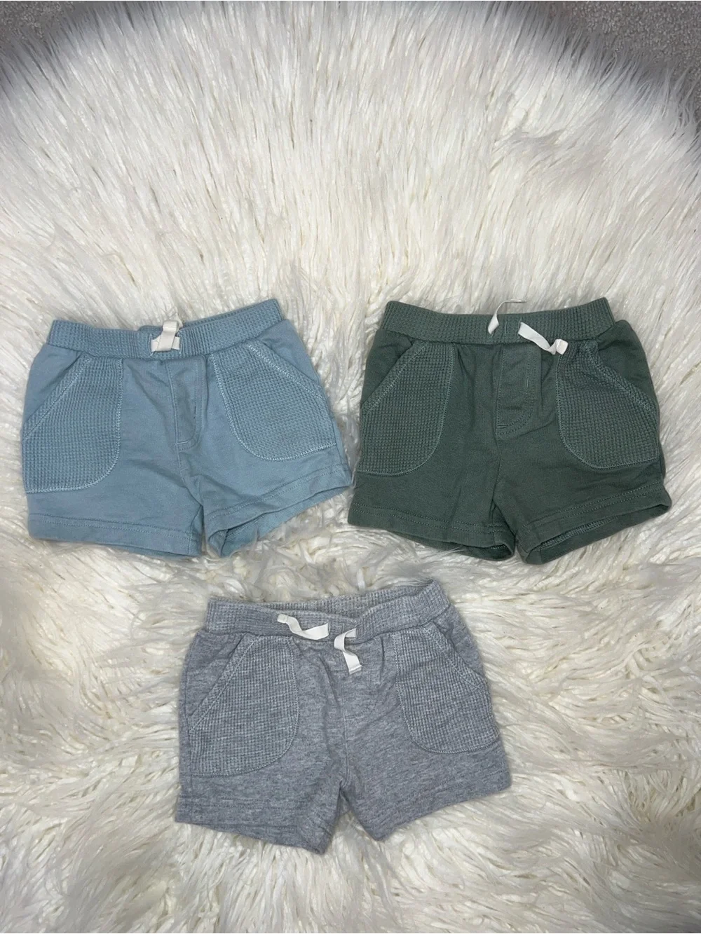 Carter's Knit Drawstring Shorts Trio in Blue, Green & Gray
